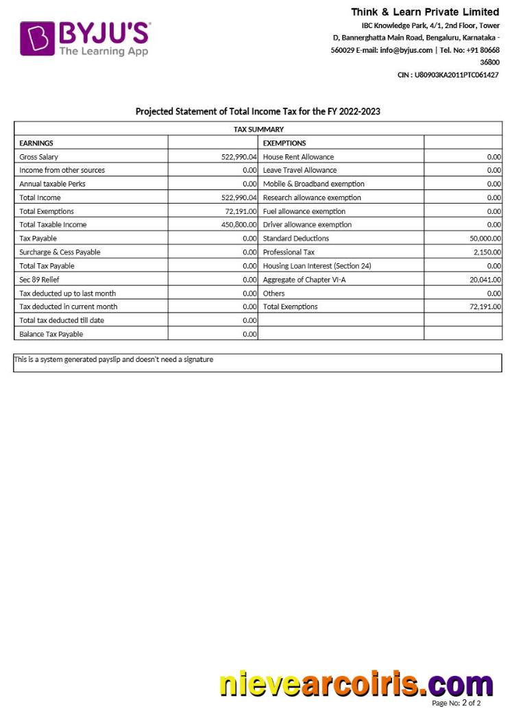 BYJU-s learning app payslip 2